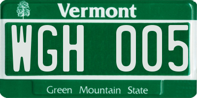 VT license plate WGH005