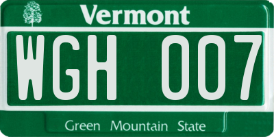 VT license plate WGH007