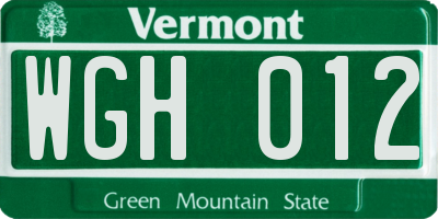 VT license plate WGH012