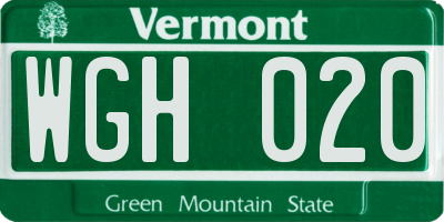 VT license plate WGH020