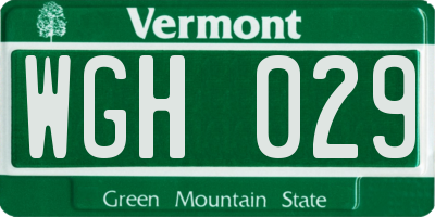 VT license plate WGH029