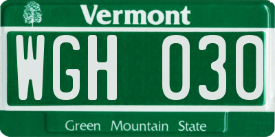 VT license plate WGH030