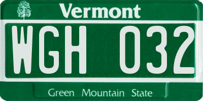 VT license plate WGH032