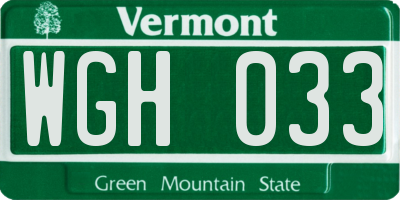 VT license plate WGH033