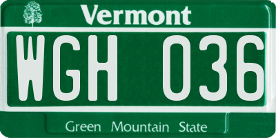 VT license plate WGH036
