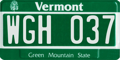 VT license plate WGH037