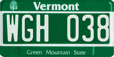 VT license plate WGH038