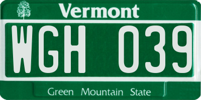 VT license plate WGH039