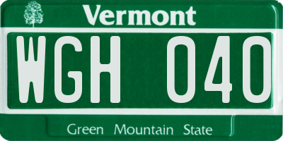 VT license plate WGH040