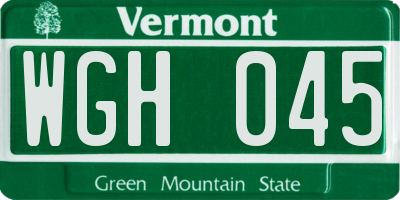 VT license plate WGH045