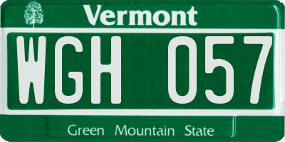 VT license plate WGH057