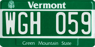VT license plate WGH059