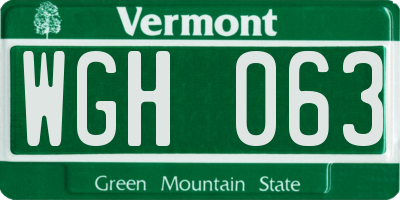 VT license plate WGH063