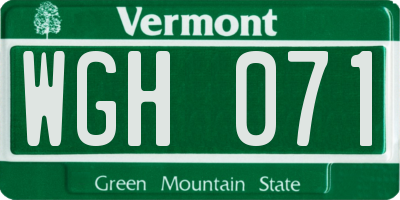 VT license plate WGH071
