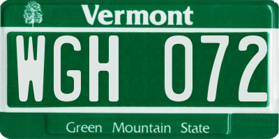 VT license plate WGH072