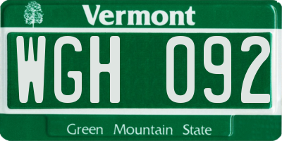 VT license plate WGH092