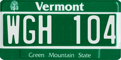 VT license plate WGH104