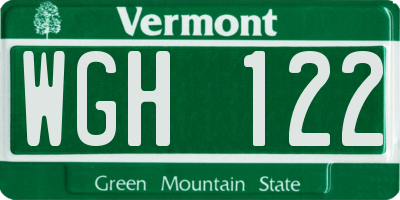VT license plate WGH122