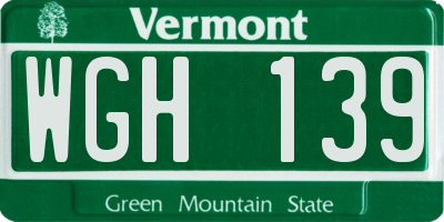 VT license plate WGH139