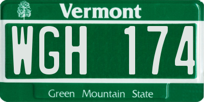 VT license plate WGH174