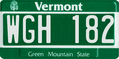 VT license plate WGH182