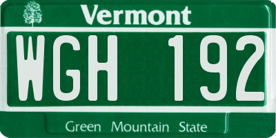VT license plate WGH192