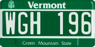 VT license plate WGH196