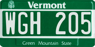 VT license plate WGH205
