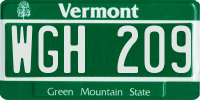 VT license plate WGH209