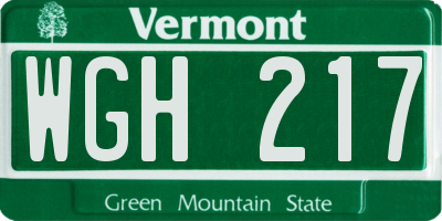 VT license plate WGH217