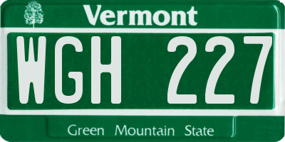 VT license plate WGH227