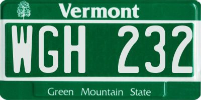 VT license plate WGH232