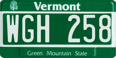 VT license plate WGH258