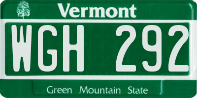 VT license plate WGH292
