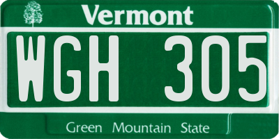VT license plate WGH305