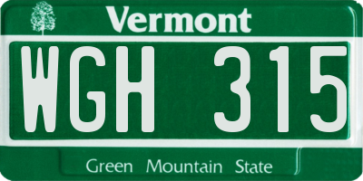 VT license plate WGH315