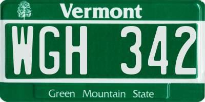 VT license plate WGH342
