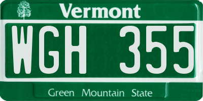 VT license plate WGH355
