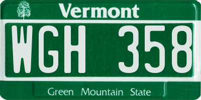 VT license plate WGH358
