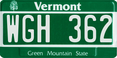 VT license plate WGH362