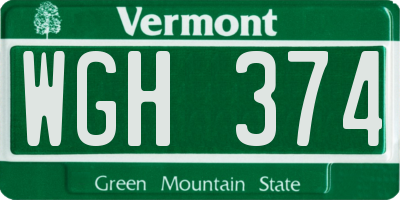 VT license plate WGH374