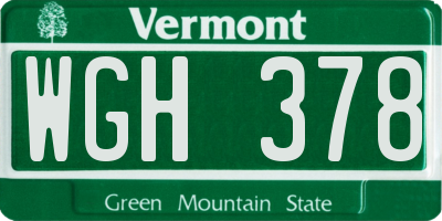 VT license plate WGH378