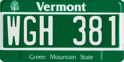 VT license plate WGH381