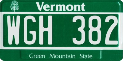 VT license plate WGH382