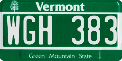 VT license plate WGH383