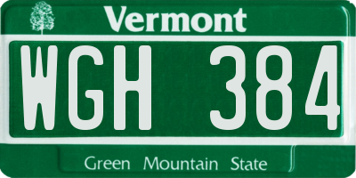 VT license plate WGH384