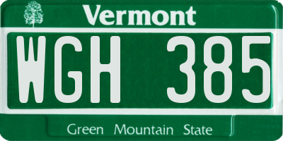 VT license plate WGH385