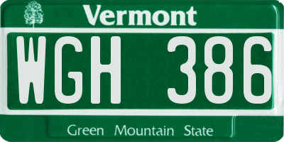 VT license plate WGH386