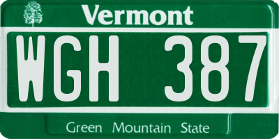VT license plate WGH387