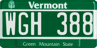 VT license plate WGH388